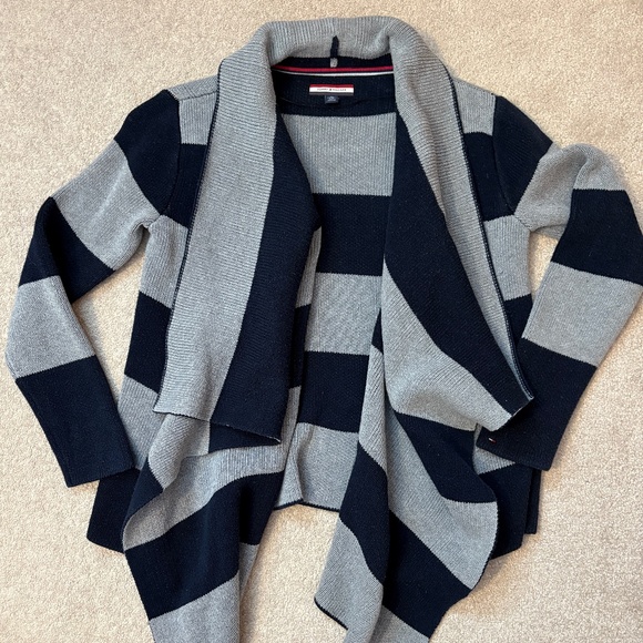 Tommy Hilfiger Striped Cascading Cardigan w/ Shawl Collar - Picture 1 of 4